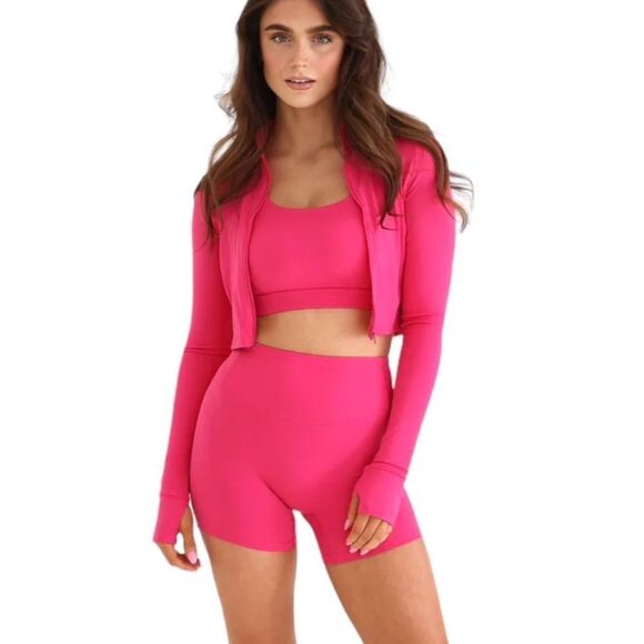 SNNUDE COMPRESSION SET JACKET/SHORTS PINK 10/M NWT in packaging - Picture 1 of 8